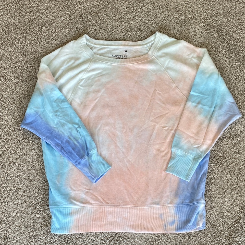SO Pastel Tie-Dye Crewneck Sweatshirt - Blue, Peach, Lavender